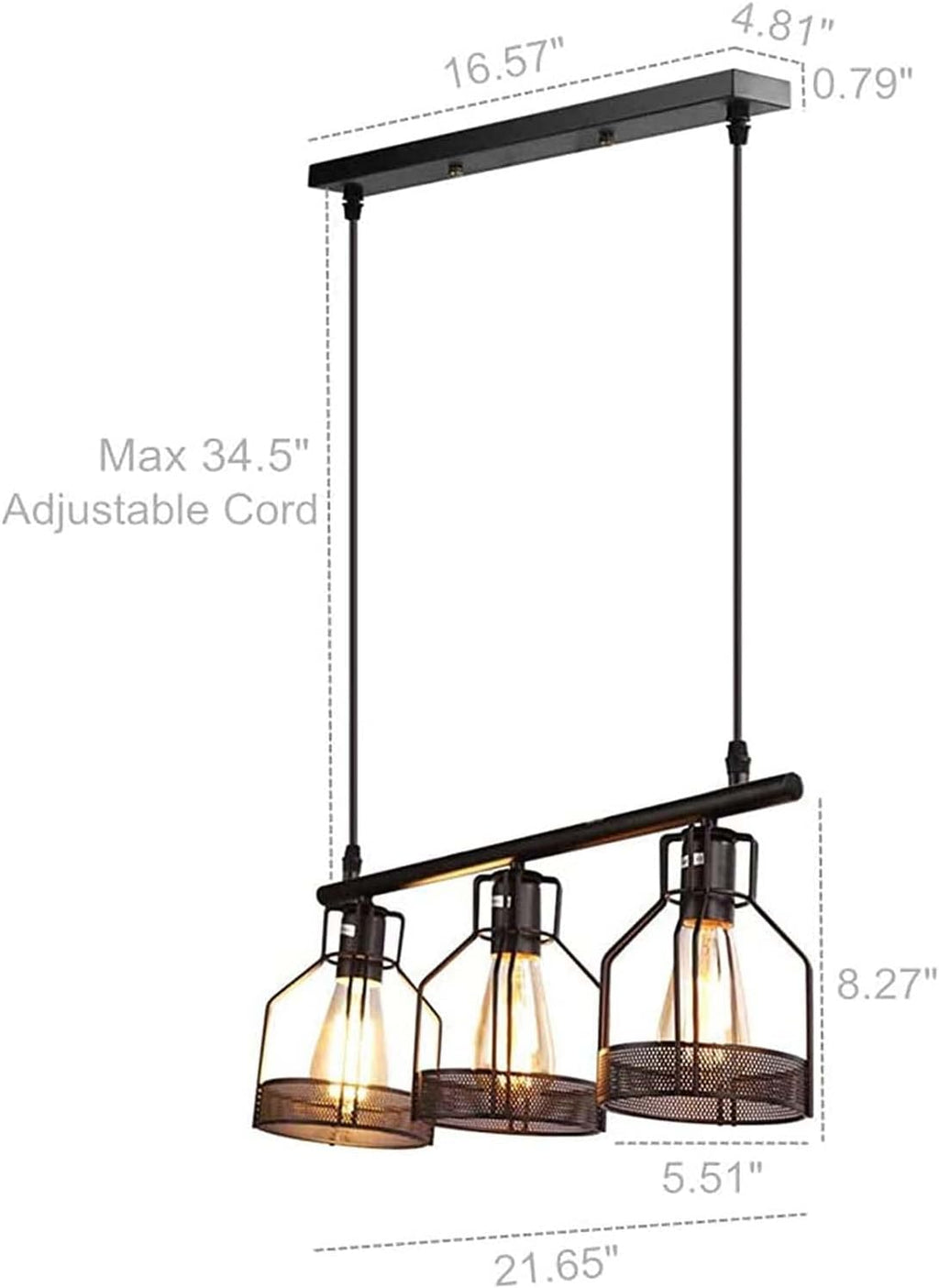 3-Light Industrial Pendant Light Fixtures Rustic Cage Chandelier C51795