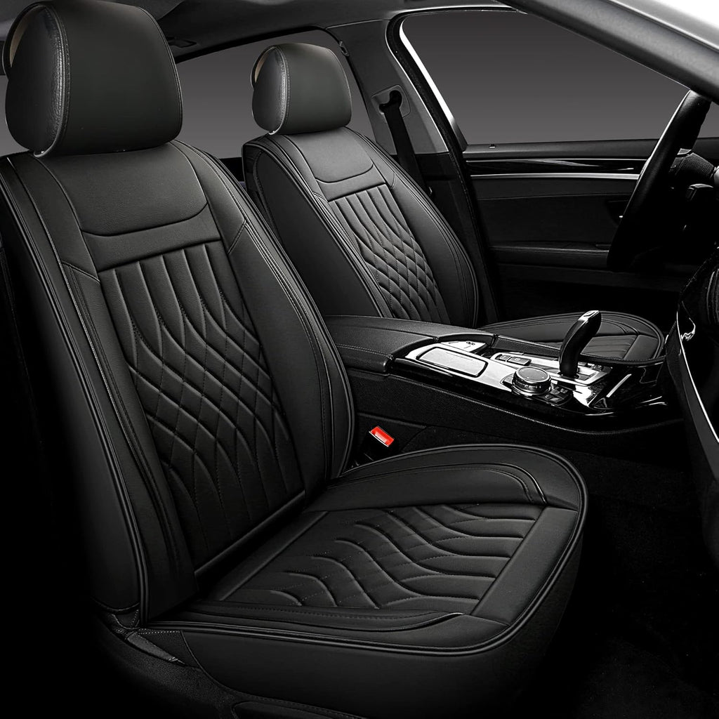 Black Leather Car Seat Covers 2 PCS Front I4961