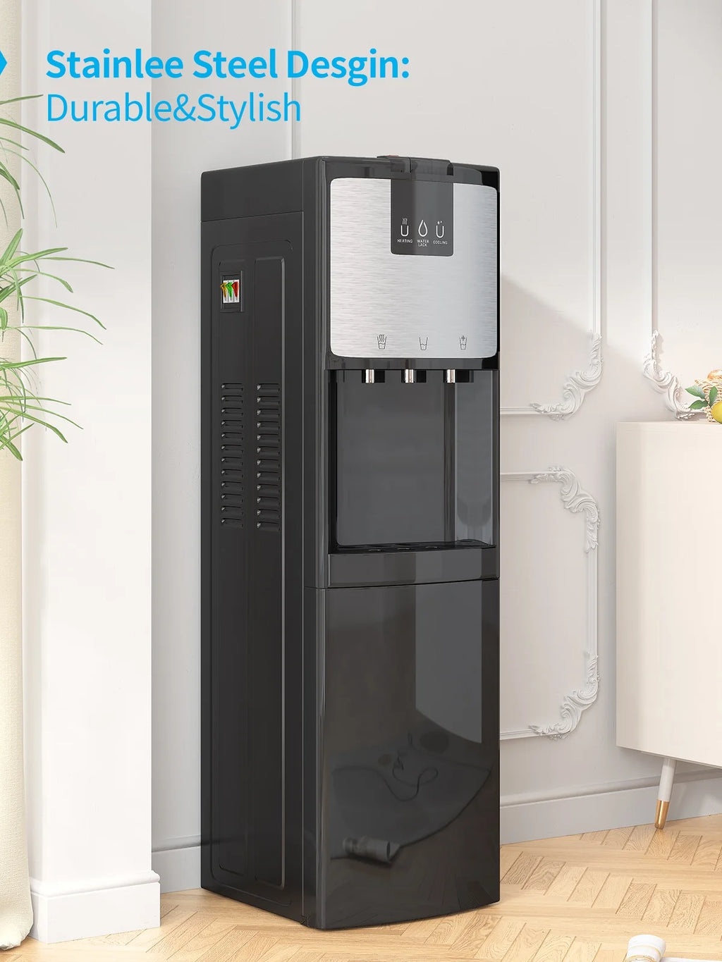 Bottom Loading Water Dispenser, Hot/Cold/Room Temperature, 3 or 5 Gallon, Black F1292