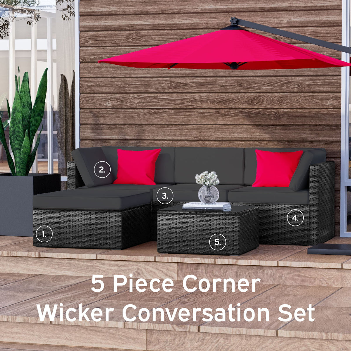 5-Piece Wicker Outdoor Patio Furniture Set K707