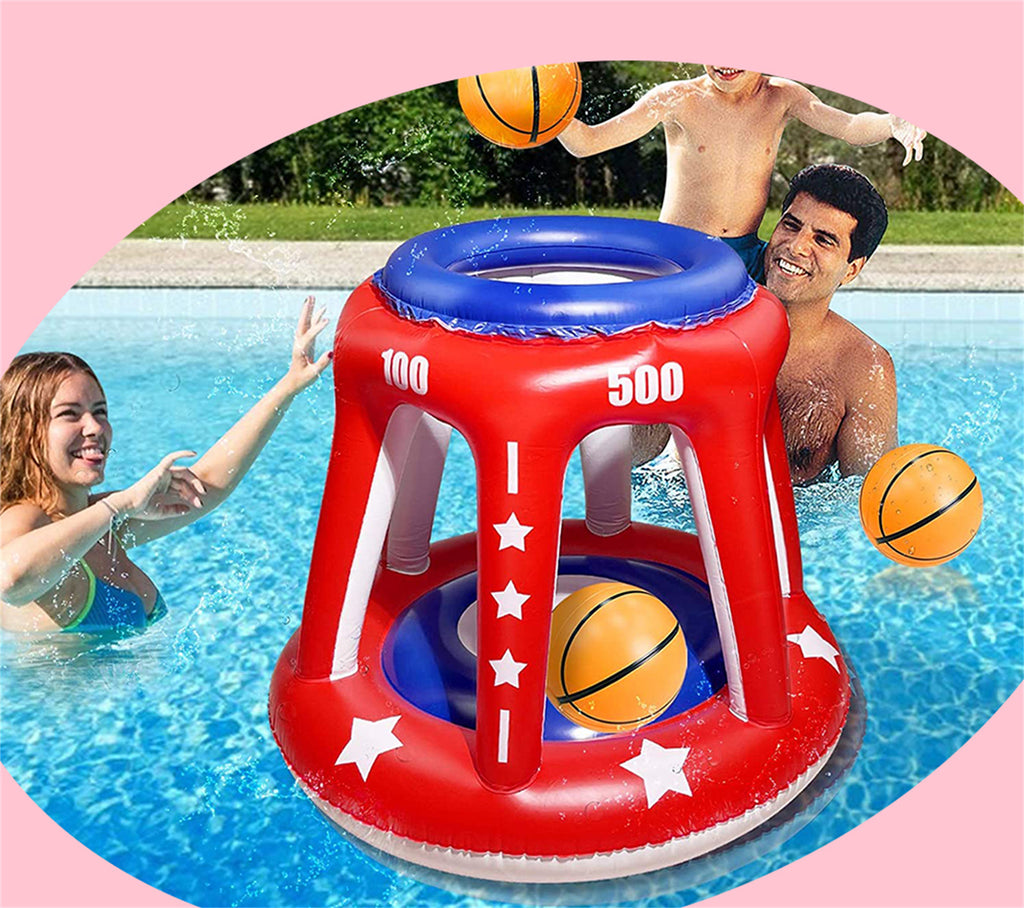 Giant Inflatable Pool Basketball Hoop with 3 Balls 6 Score Hole Q3307