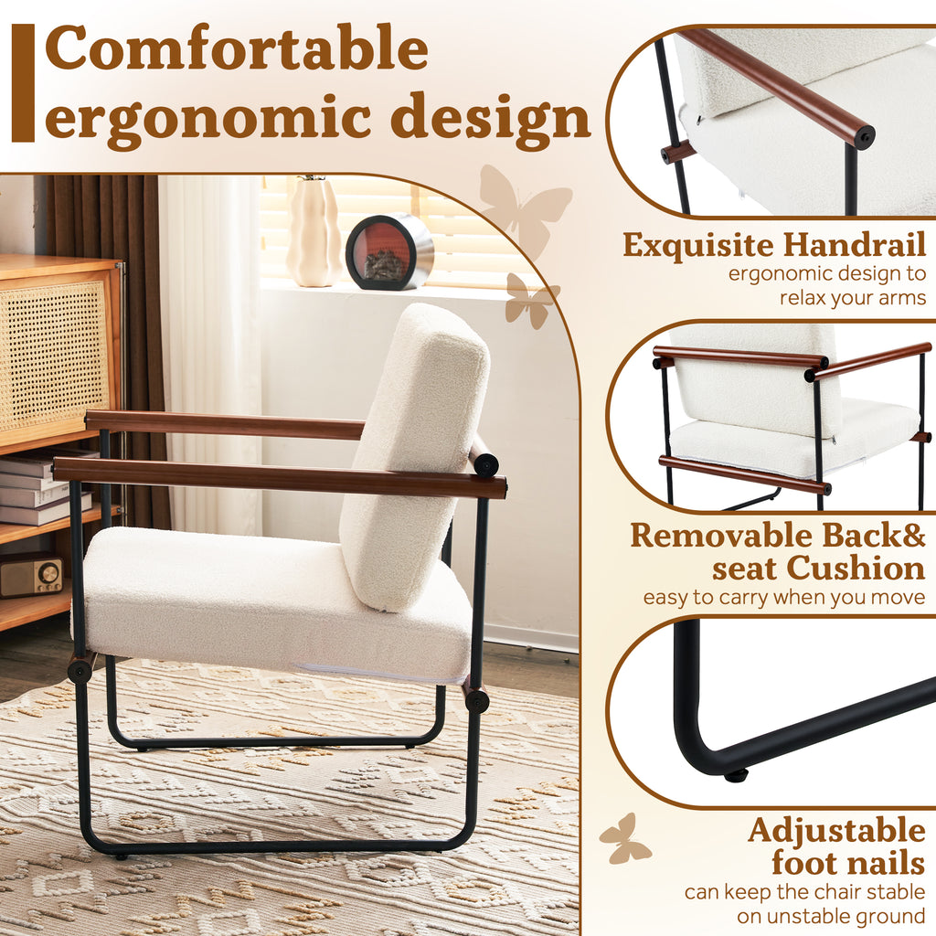Walnut Boucle Accent Chair with Metal and Wooden Frame A687062