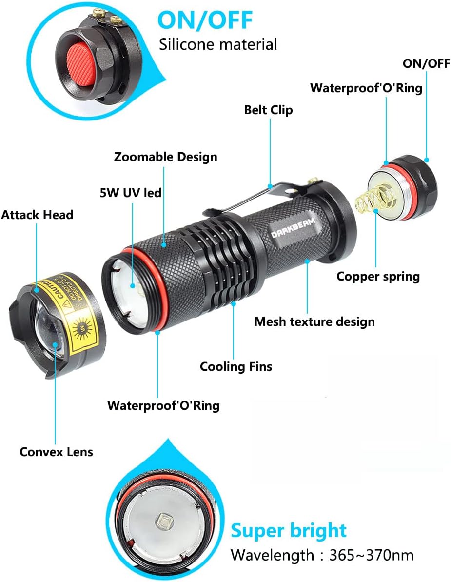 UV 365nm Blacklight LED Flashlight 2 Packs I682