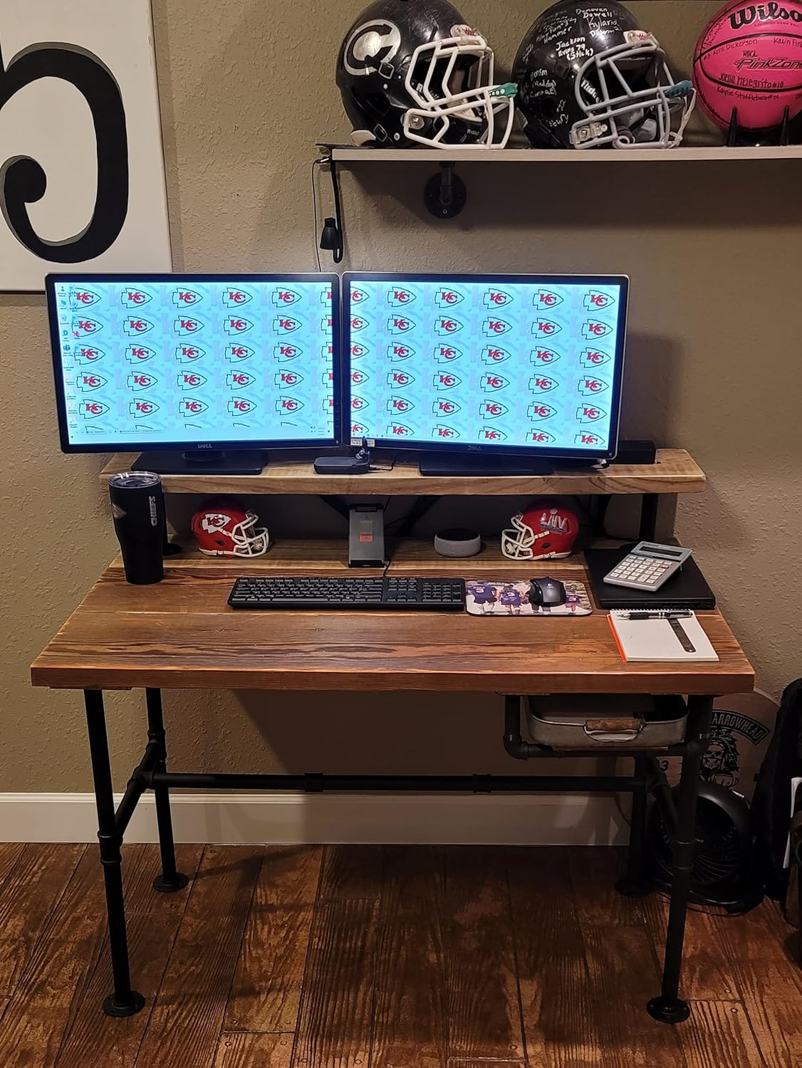 28 Inche Industrial Pipe Table Legs Set with 6-Inch Monitor Shelf Support I705