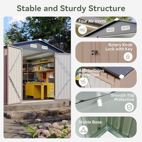 12x10 FT Brown Metal Steel Storage Shed R4690