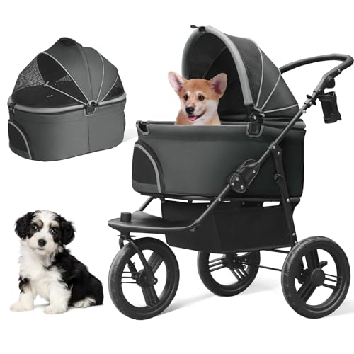 Black 3 in 1 Pet Stroller with Removable Carrier G976378