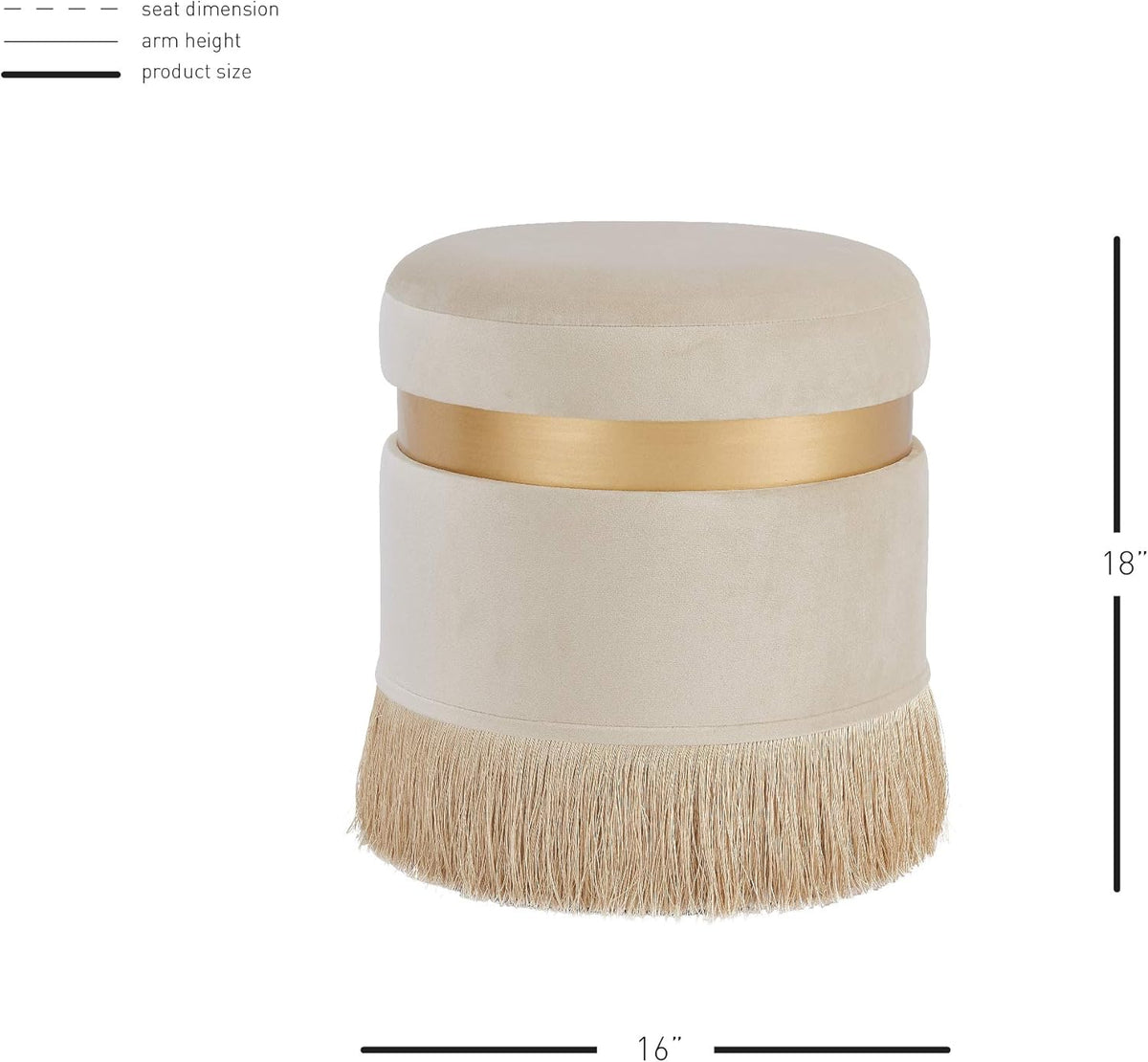 Cream Velvet Round Storage Ottoman U38492
