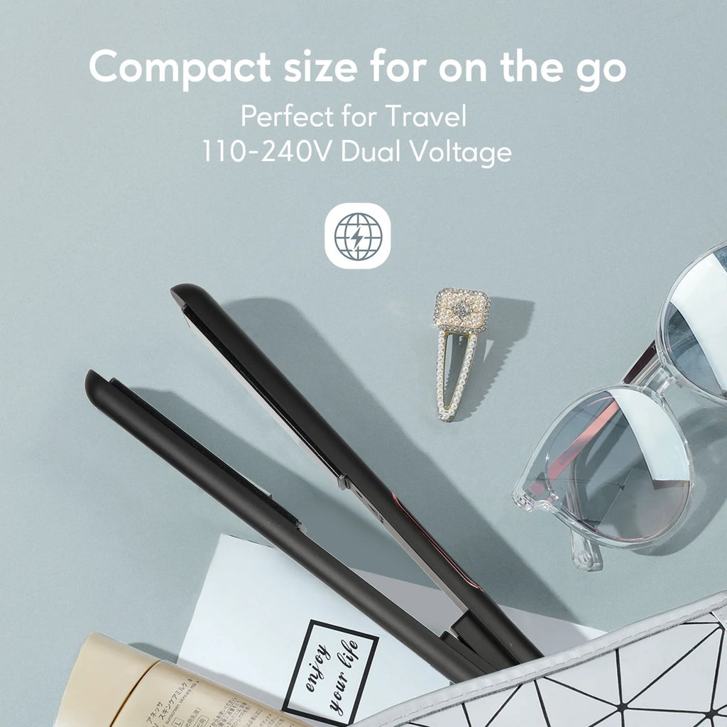 Black 1" Tourmaline Ceramic 2 In 1 Flat Iron Hair Straightener F1350