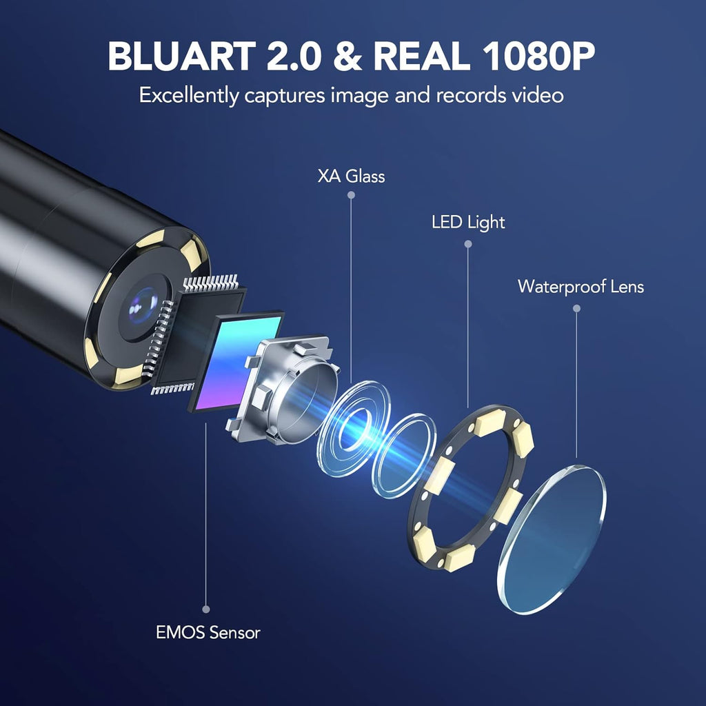 1080P HD Digital Endoscope with 5.5 mm Thin Probe, 4.3-Inch LCD Screen, IP67 Waterproof, 16.5ft Semi-Rigid Cable K932
