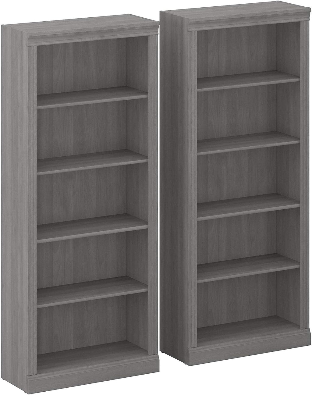 Set of 2 Tall 5 Shelf Bookcase, Modern Gray K990