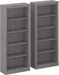 Set of 2 Tall 5 Shelf Bookcase, Modern Gray K990