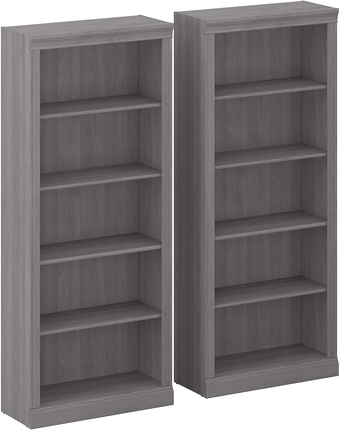 Set of 2 Tall 5 Shelf Bookcase, Modern Gray K990