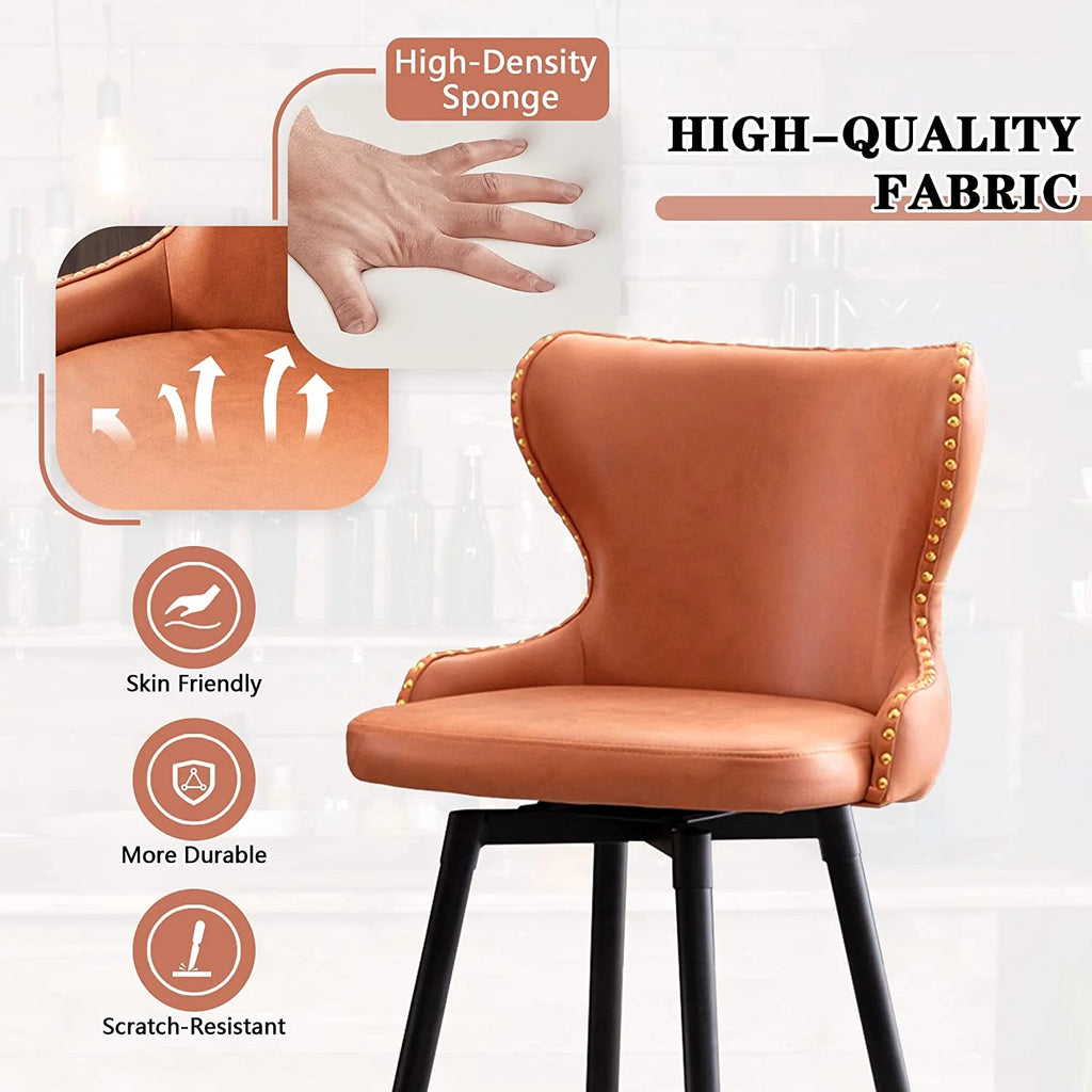 Upholstered Counter Height Fabric Bar Stools Set of 2 with Metal Legs N266
