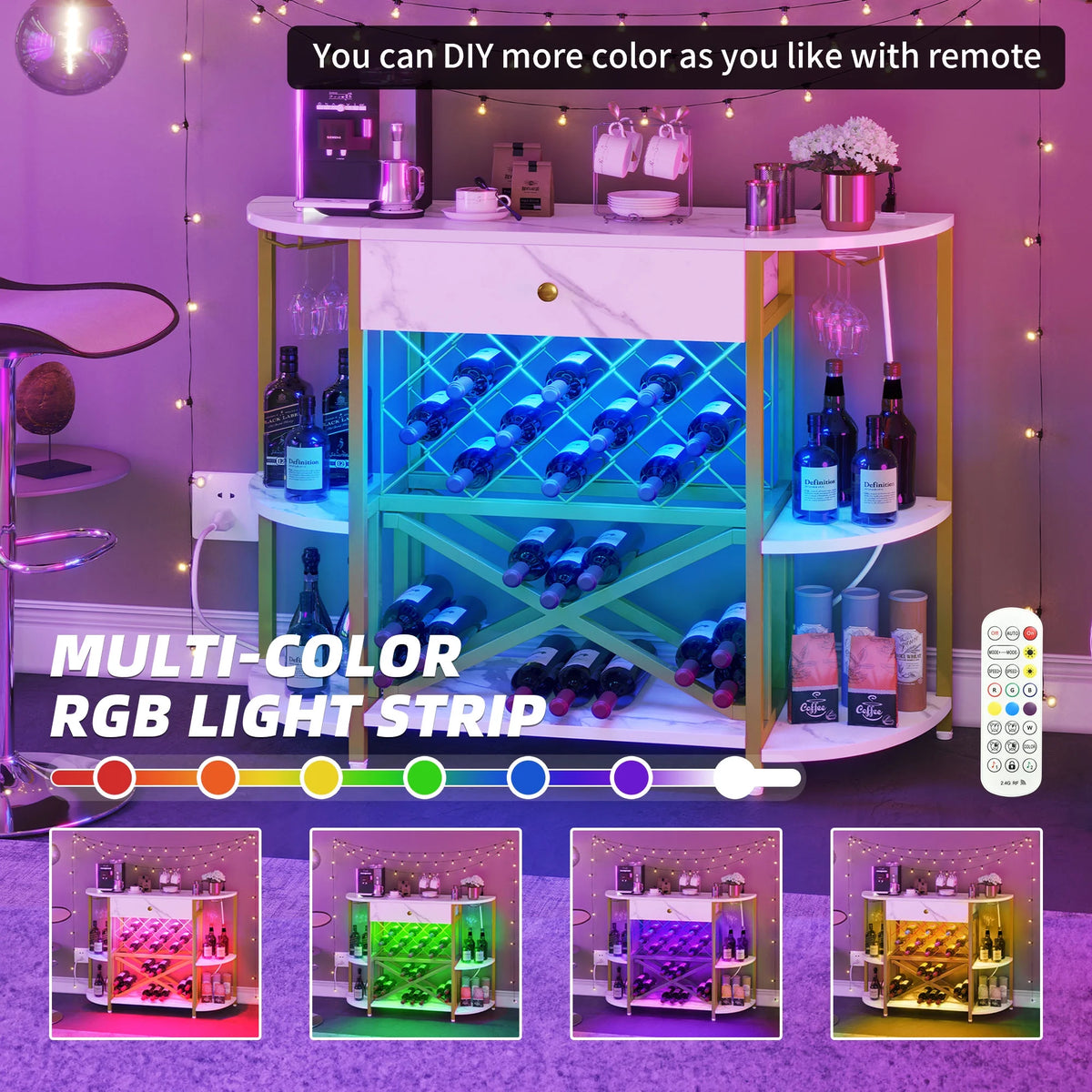 3-Tier Wine Cabinet with LED Lights and Power Outlets T5980