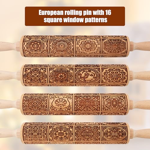17" Wooden Rolling Pins with European Embossed Designs G451