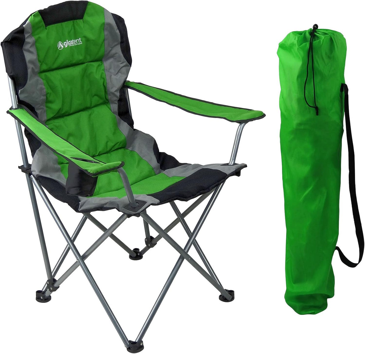 Black Lightweight Folding Padded Camping Chair with Cup Holder T51887