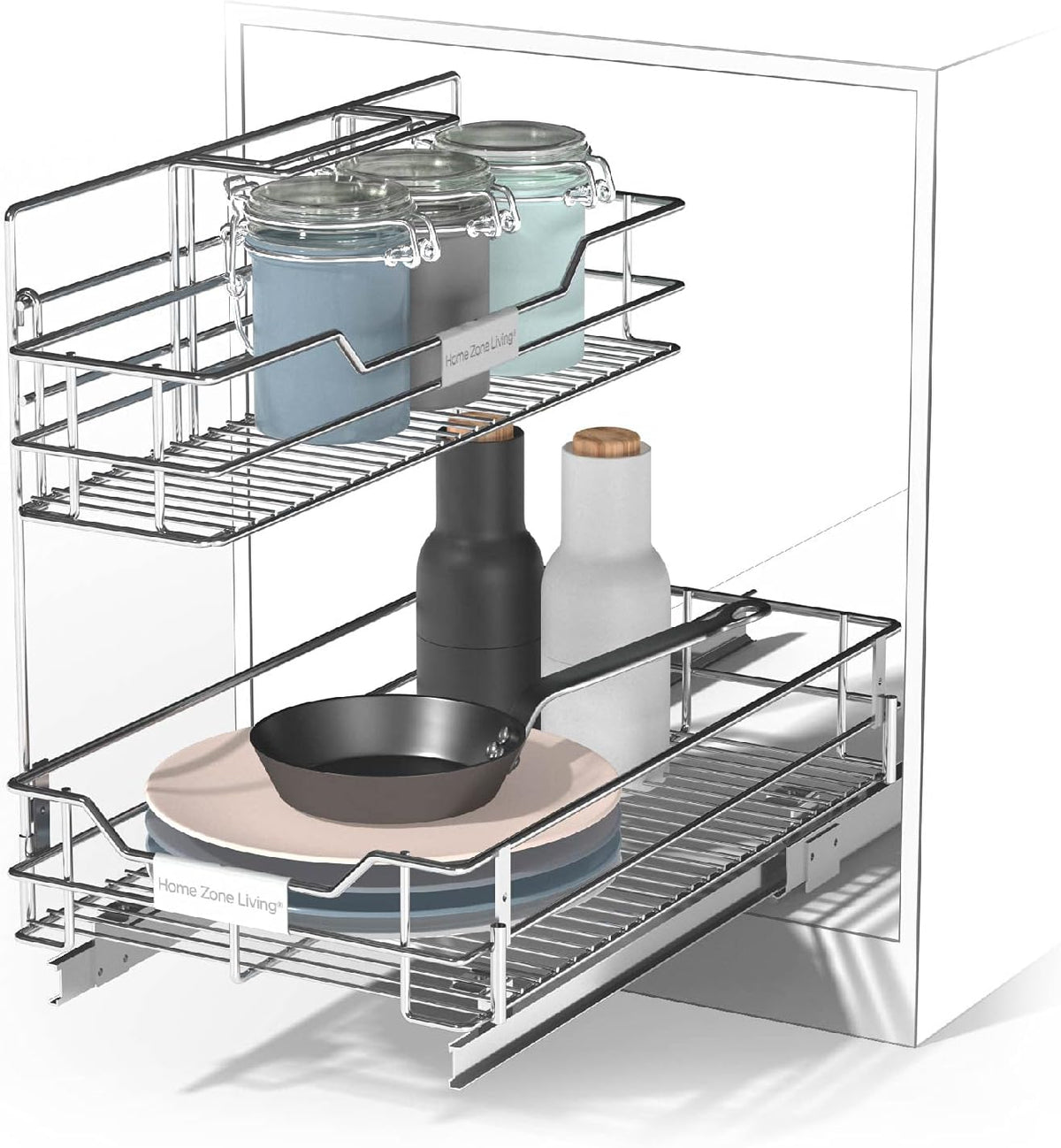 Pull Out Drawer Cabinet Organizer 2-Tier Under Sink Shelves Y922