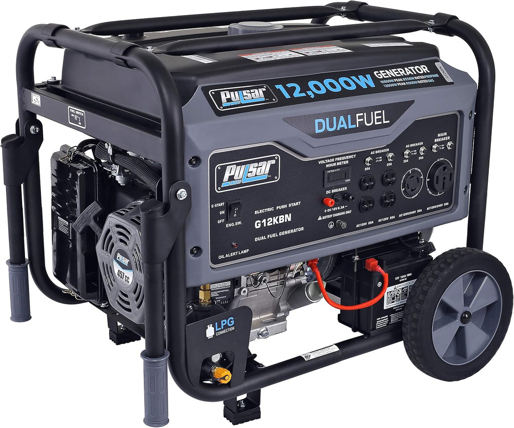 Heavy Duty Portable Dual Fuel Generator - 9500 Rated Watts & 12000 Peak Watts - Gas & LPG - Electric Start L366