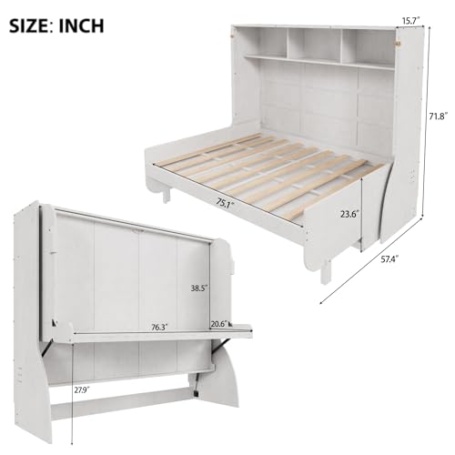 Antique White Full Size Murphy Bed with Desk and Storage Shelves H684511