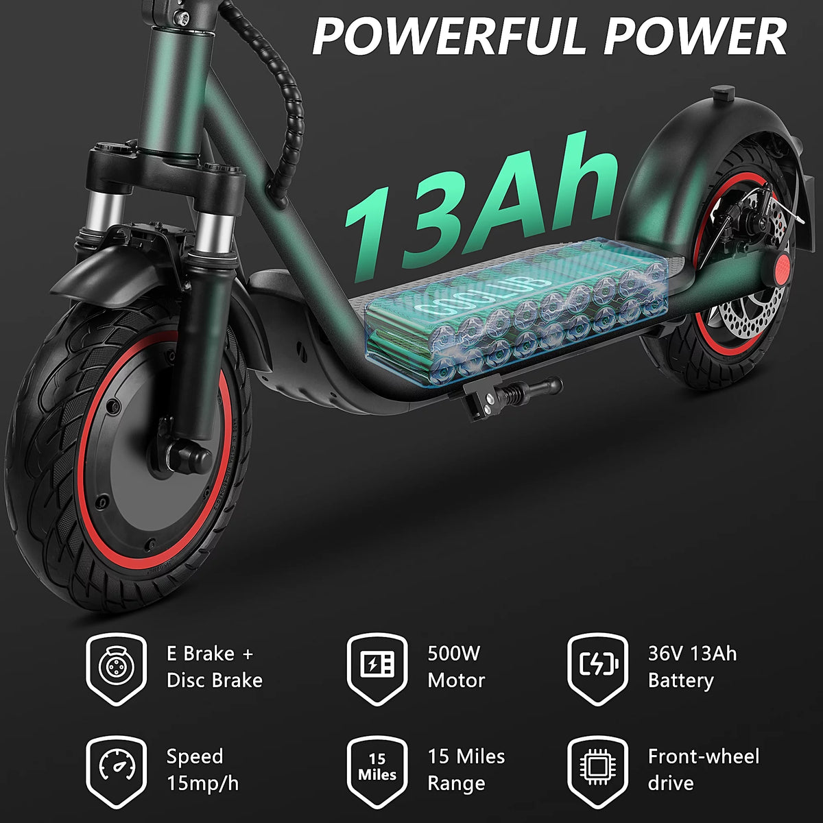 500W Motor 15 MPH 15 Miles Range 10" Solid Tires Folding Electric Scooter P570682