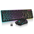 Wireless Gaming Keyboard and Mouse Combo with LED Backlit Rechargeable 3800mAh Battery, Mechanical Feel Anti-ghosting Keyboard and 7D 3200DPI Mice (Black) Y704