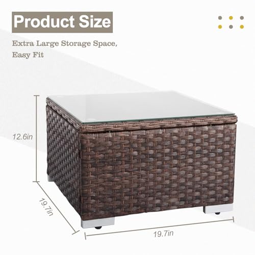 Outdoor Wicker Coffee Table with Glass Top, 25.2in Mixed Brown B26936