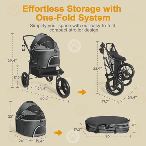 Black 3 in 1 Pet Stroller with Removable Carrier G976378