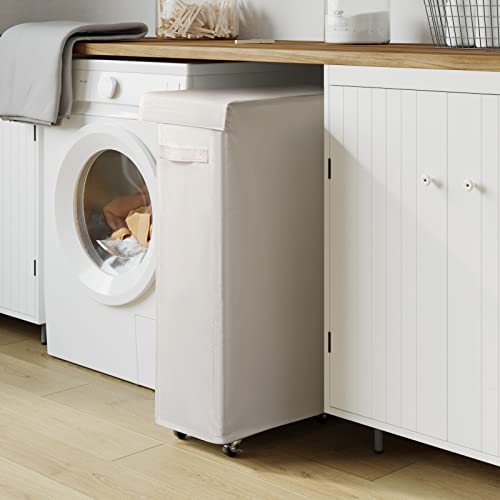65L Slim Laundry Hamper with Lid Rolling Laundry Basket with Wheels Foldable Dirty Clothes Hamper Storage Bins (Grey) Z12961