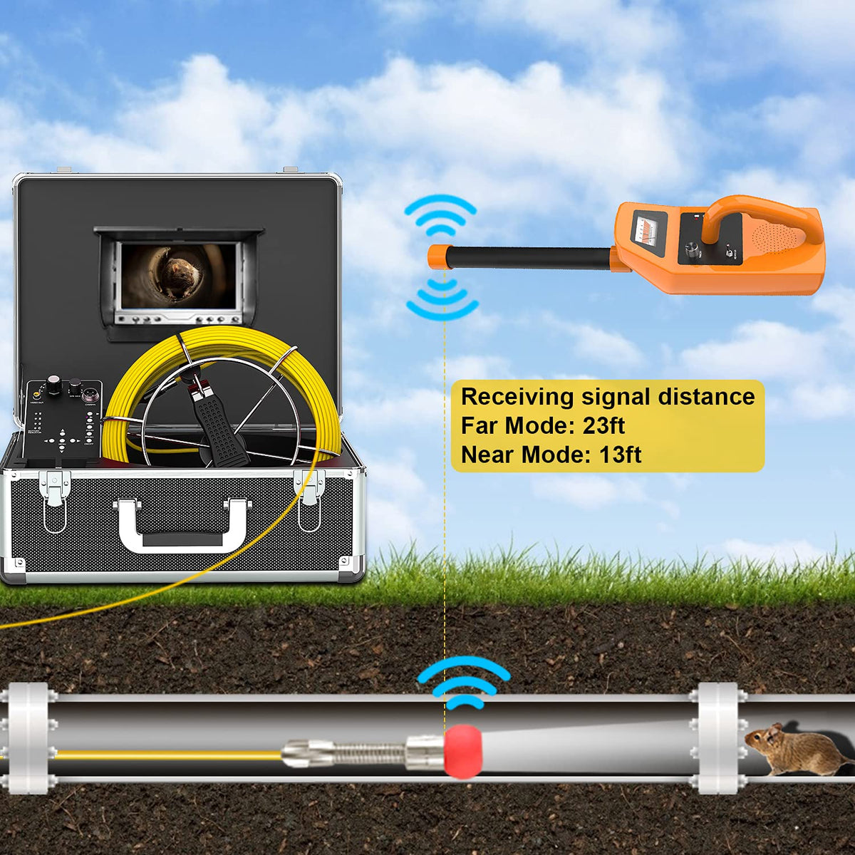 100ft Inspection Camera with 512Hz Sonde Transmitter and Receiver C222