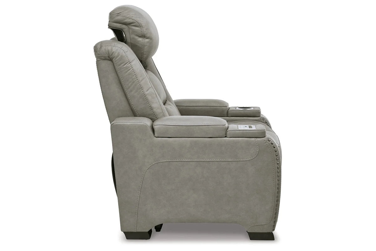 Gray Leather Power Recliner A60688