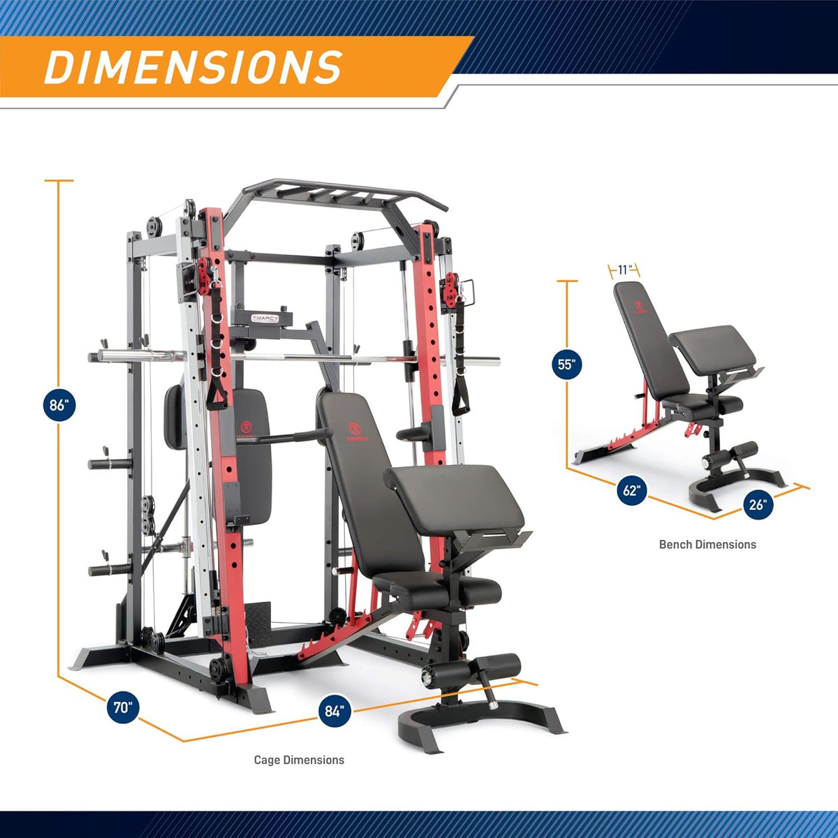 Red Smith Machine Cage System Home Gym Multifunction Rack H75638