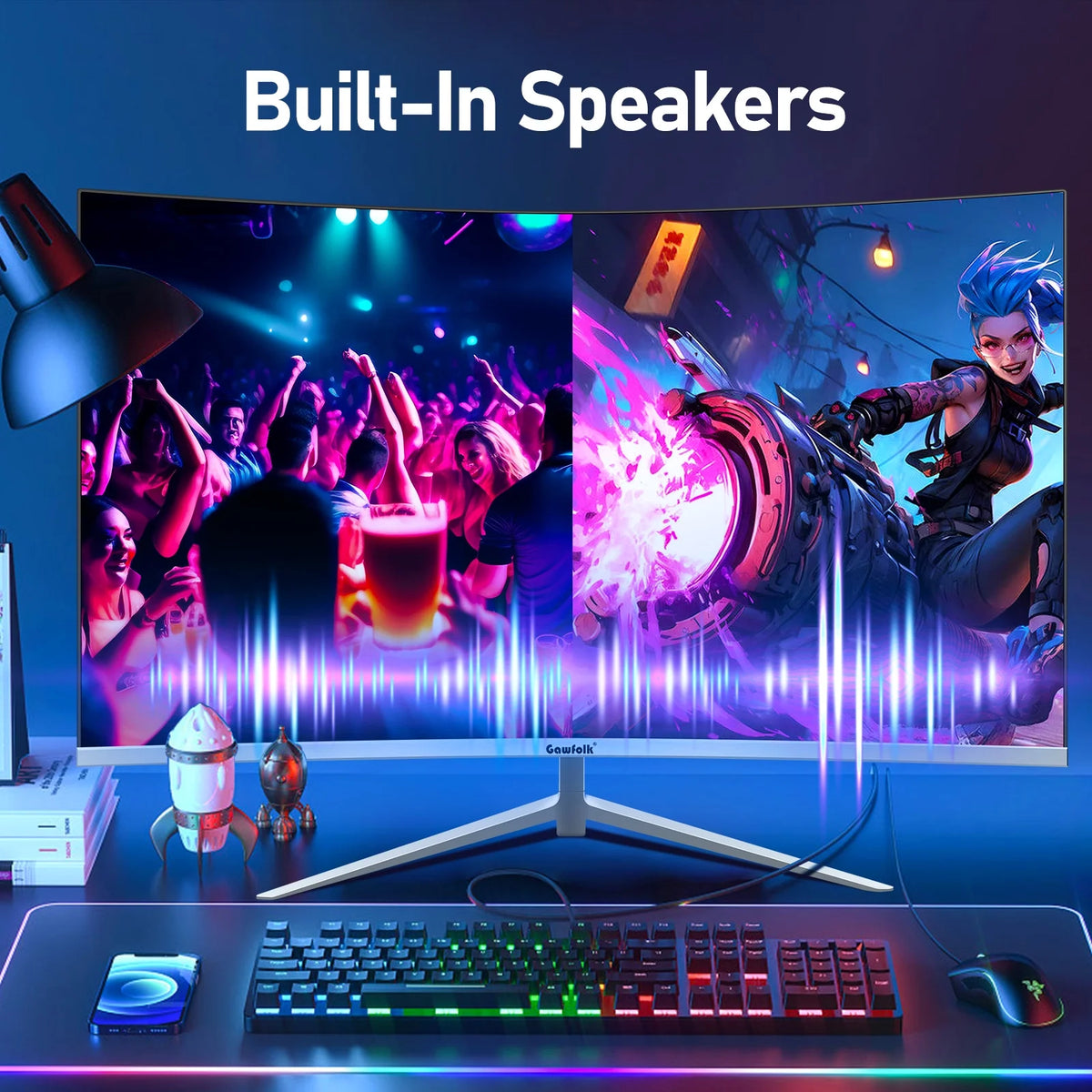 27 Inch Curved Monitor 100hz White FHD 1080P 1800R Frameless Built-in Speakers L115413