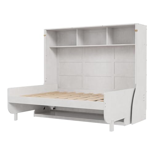 Antique White Full Size Murphy Bed with Desk and Storage Shelves H684511