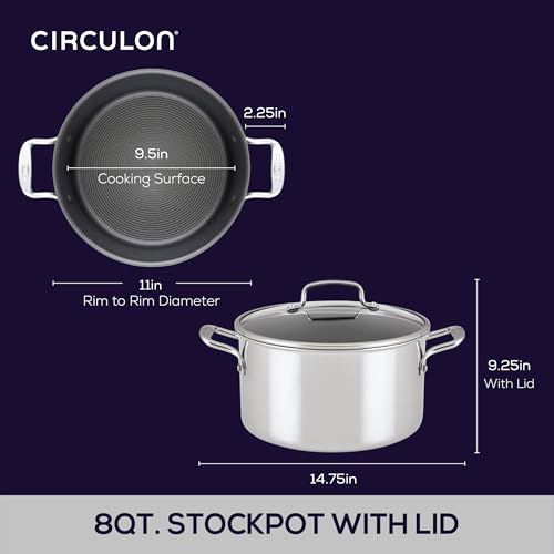 8 Quart Stainless Steel Nonstick Induction Stockpot with Lid N678
