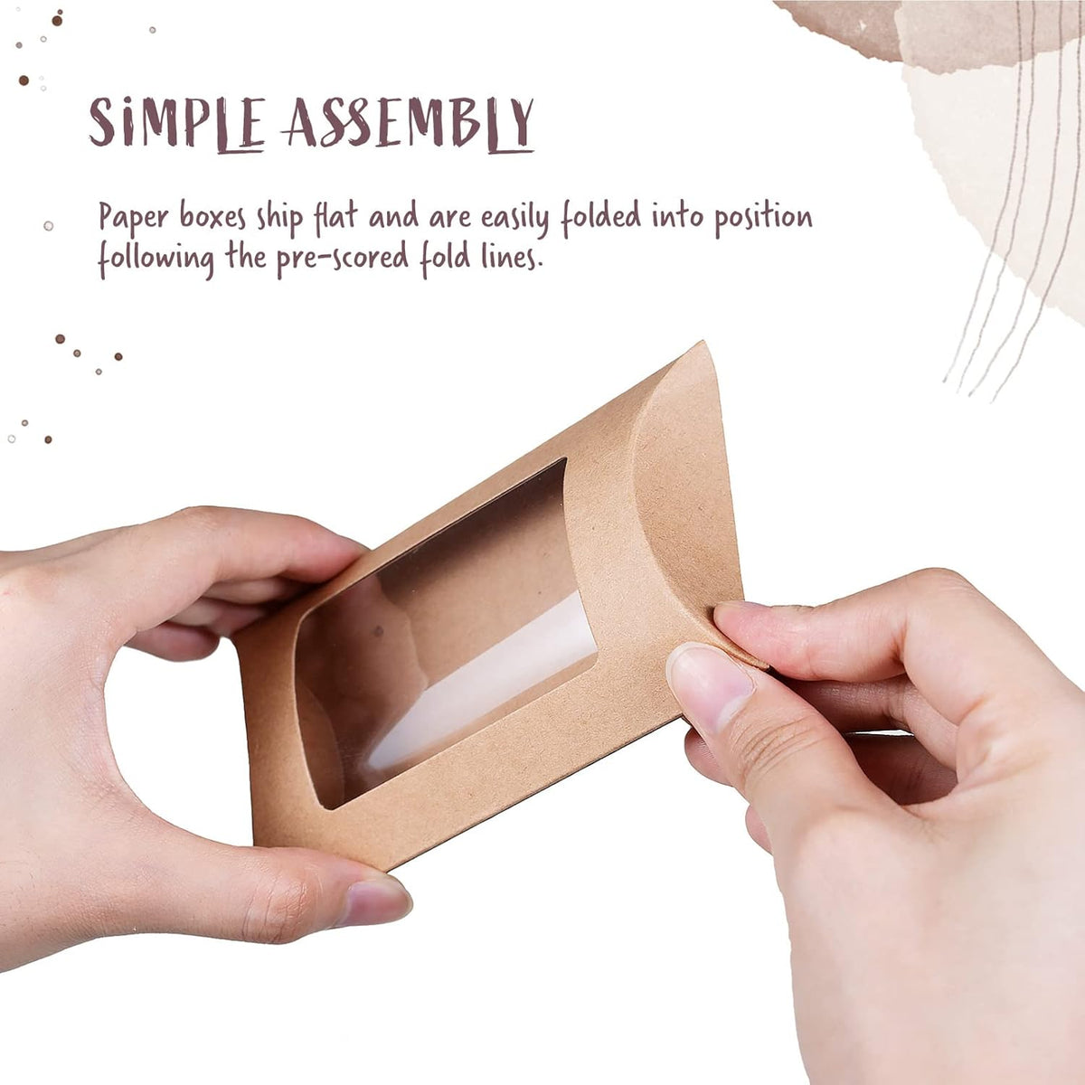 40-Pack Kraft Pillow Gift Boxes with Windows, 5 x 3 x 1.2 inches J23017