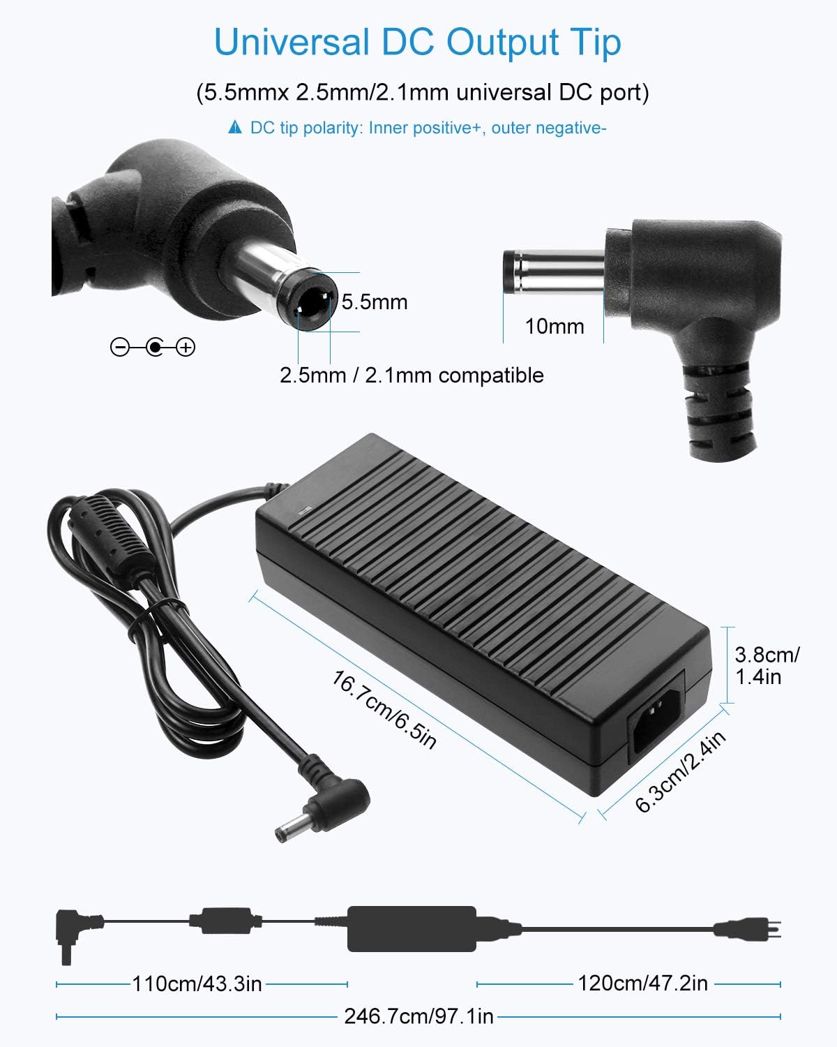 12V 10A Power Supply Adapter 120W Converter 5.5x2.5mm Plug Pack of 5 V93347