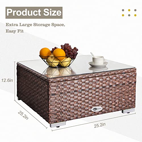 Outdoor Wicker Coffee Table with Glass Top, 25.2in Mixed Brown B26936