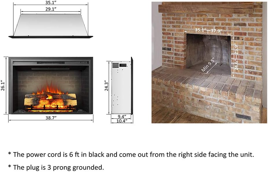 28 W Electric Fireplace Insert, 750/1500W Heater with Remote Control E878514