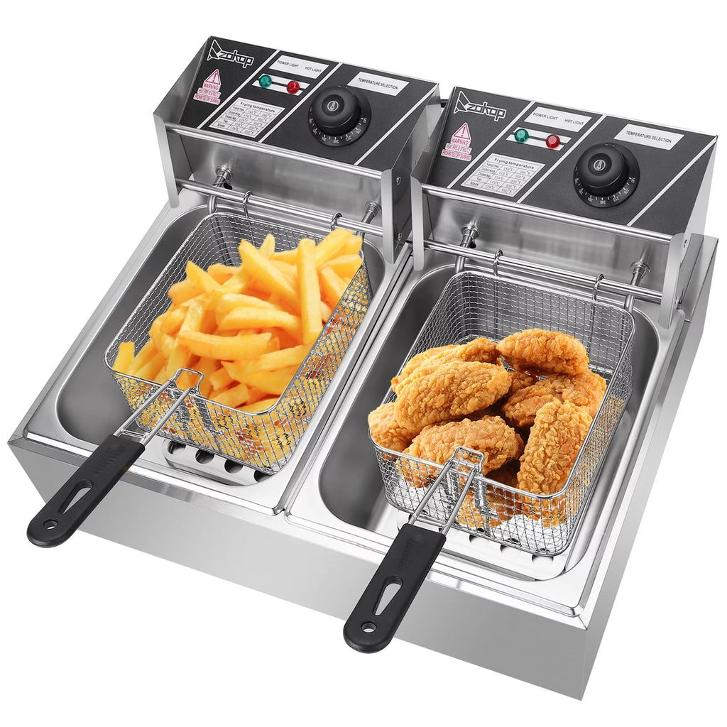 12L 5000W Electric Countertop Deep Fryer Dual Tank Stainless Steel F195839