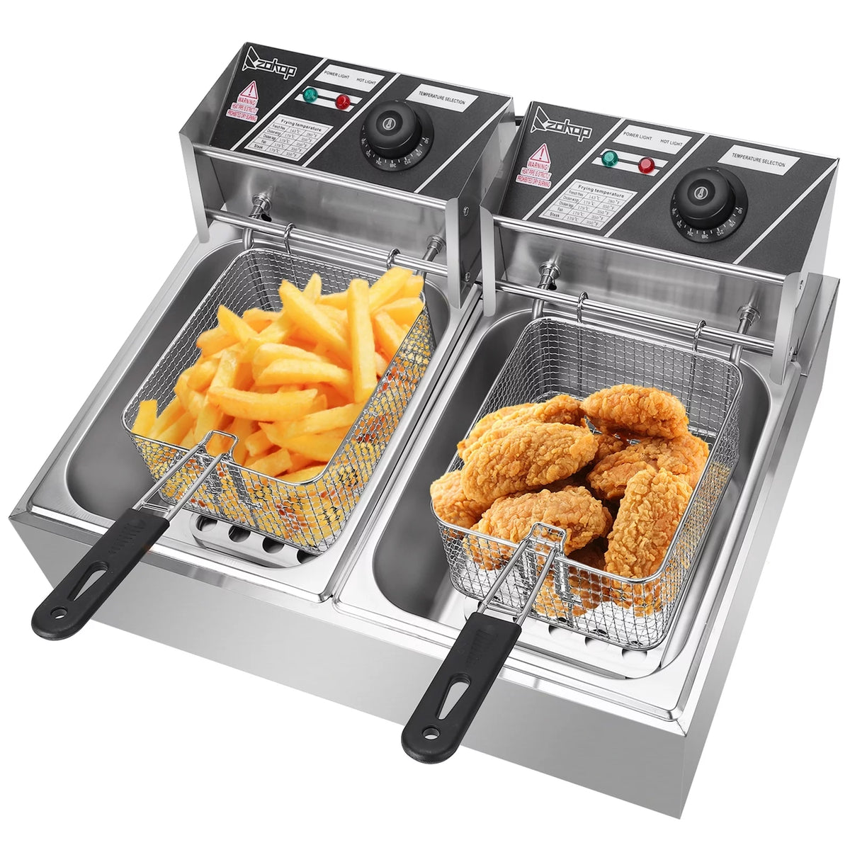 12L 5000W Electric Countertop Deep Fryer Dual Tank Stainless Steel F195839