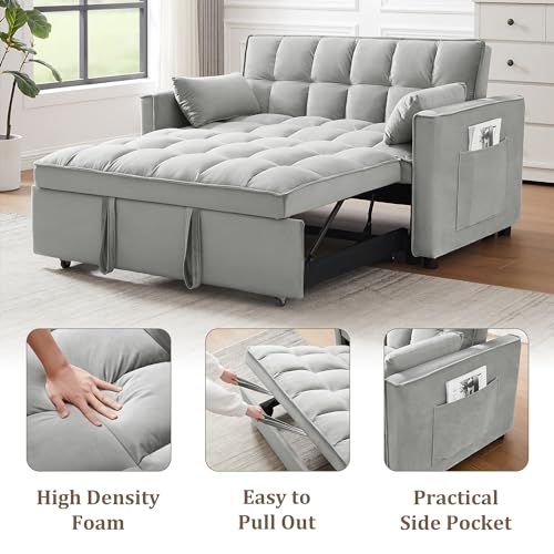 Black Velvet Convertible Sleeper Sofa with Pullout Bed C593