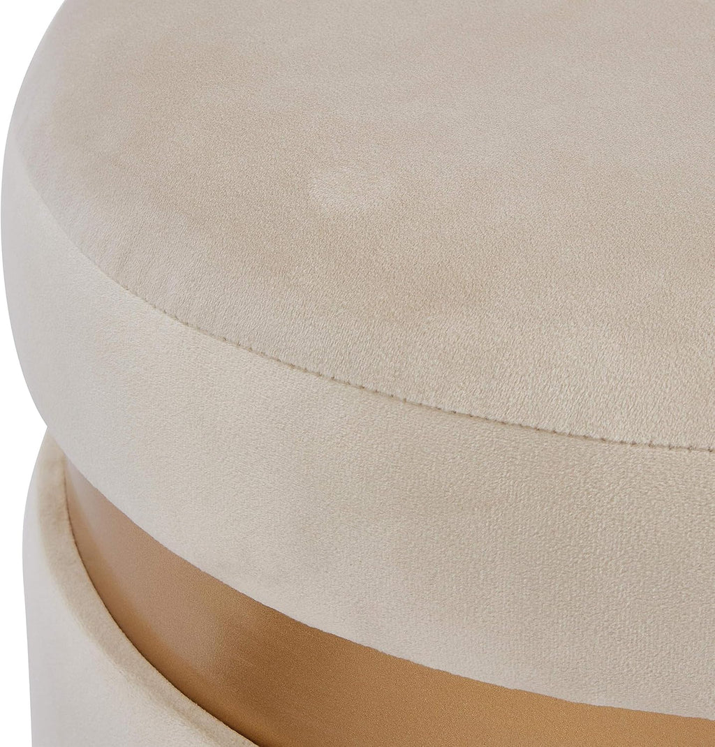 Cream Velvet Round Storage Ottoman U38492