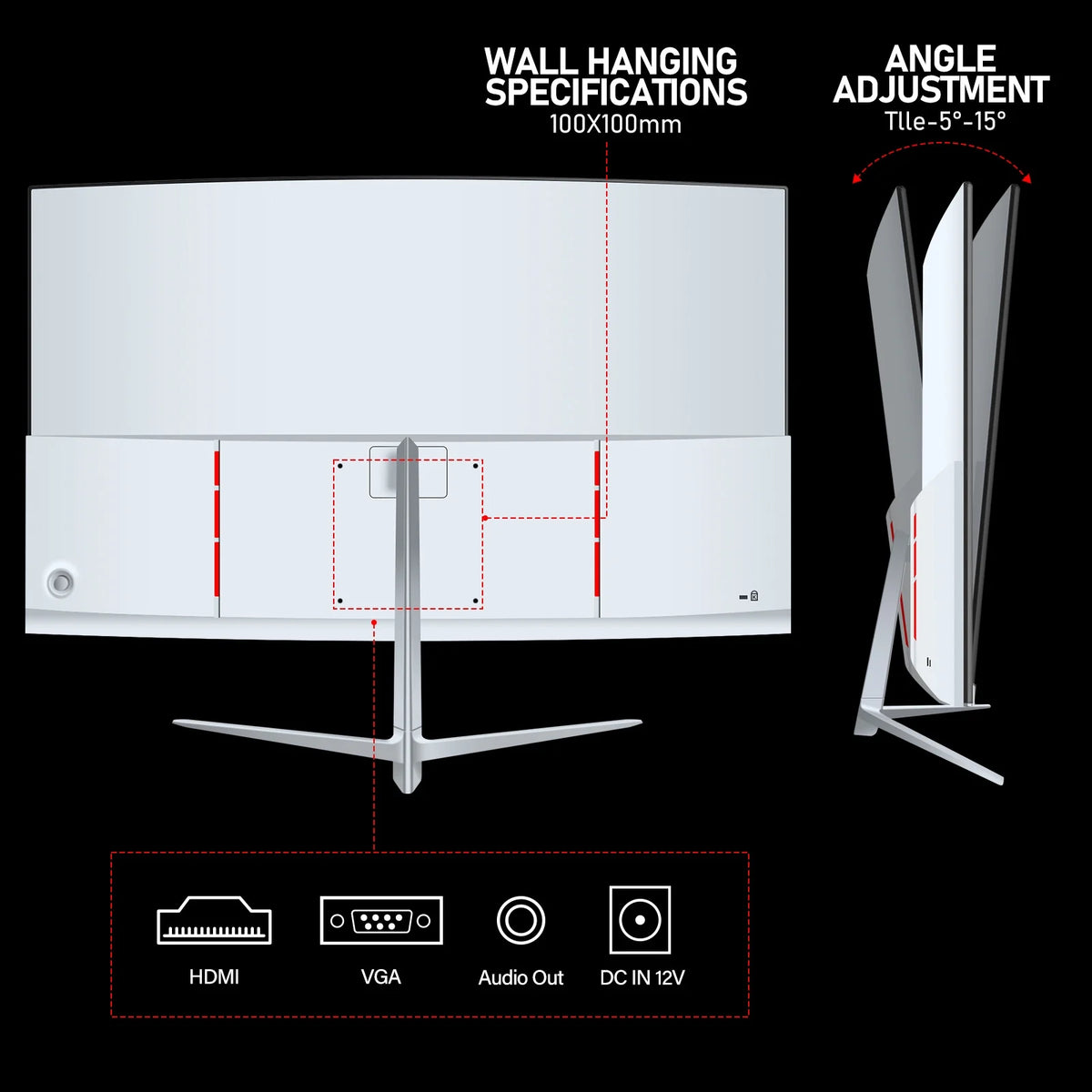 27 Inch Curved Monitor 100hz White FHD 1080P 1800R Frameless Built-in Speakers L115413