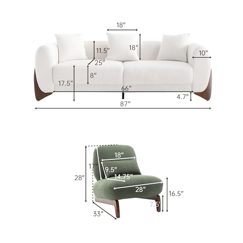 White 3 Seater Sherpa Boucle Sofa with Wood Legs Z644