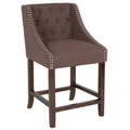 Tufted Walnut Counter Height Stool with Nail Trim I11110