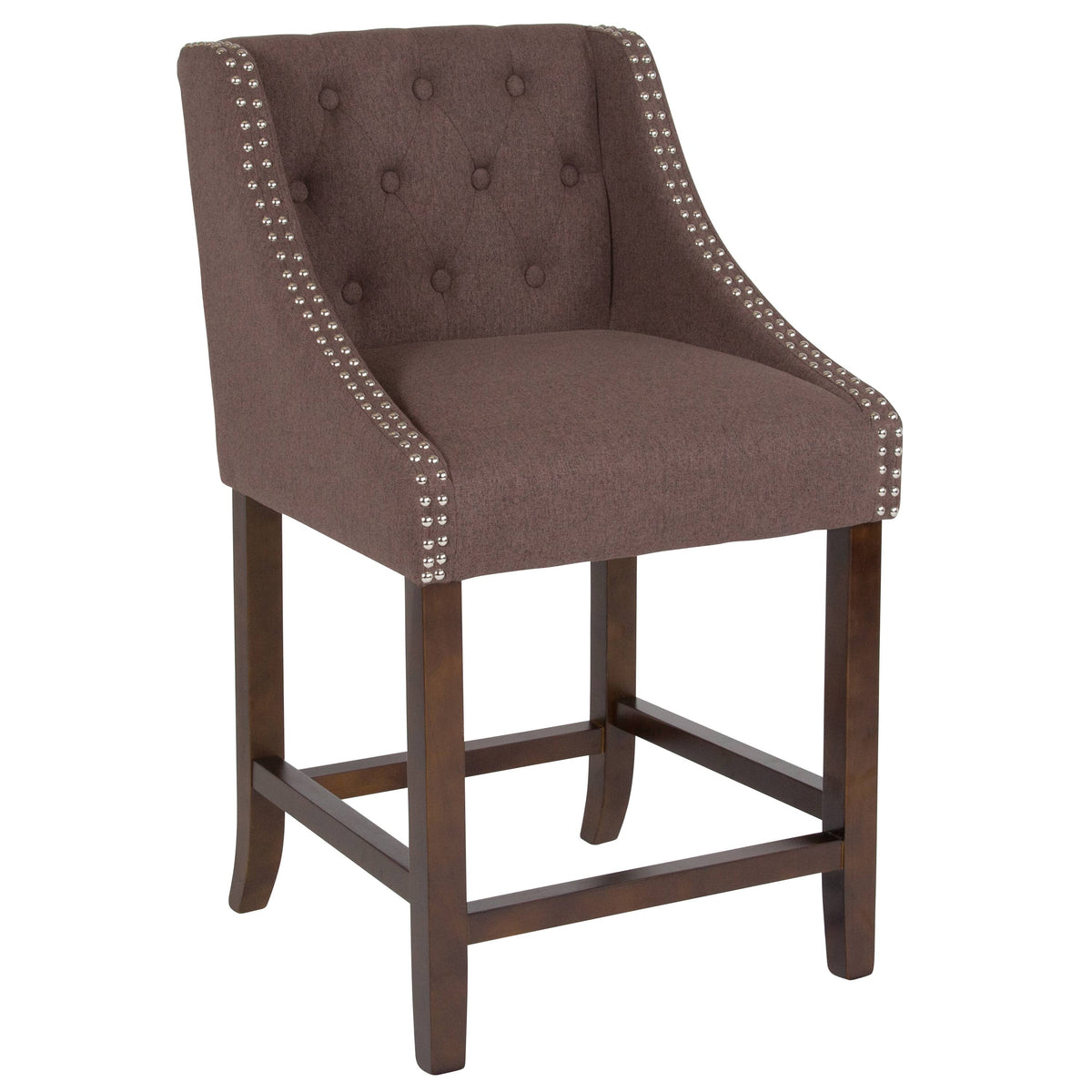 Tufted Walnut Counter Height Stool with Nail Trim I11110