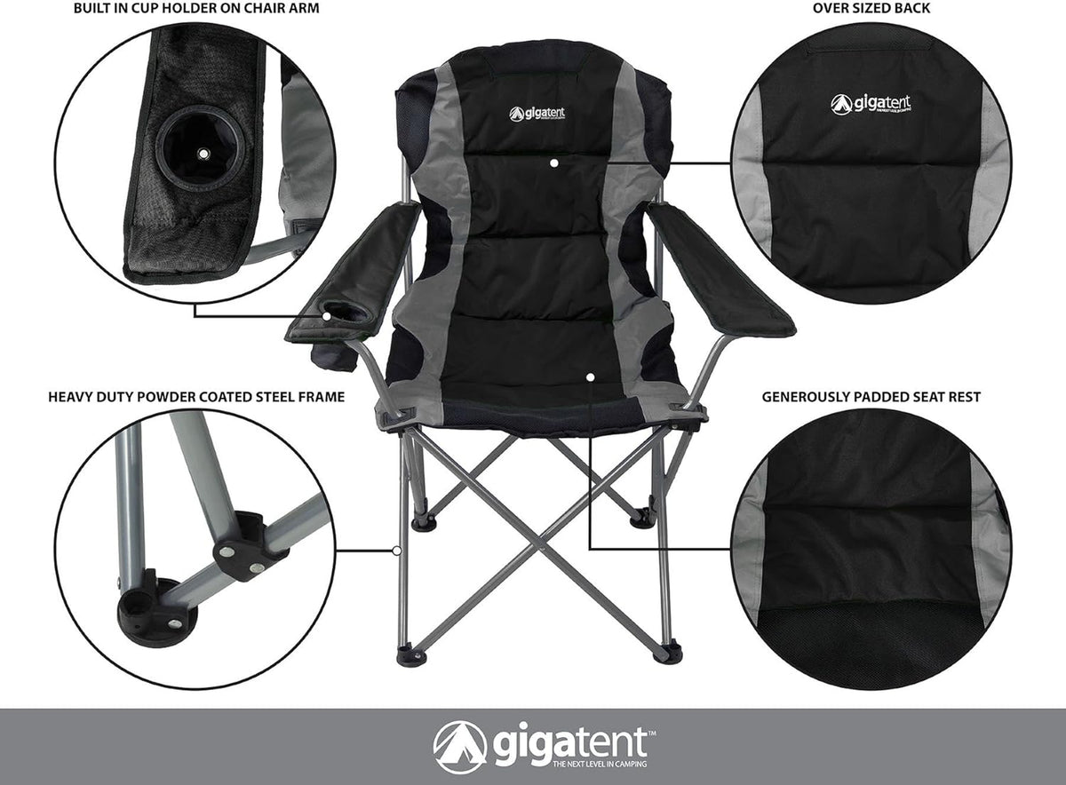 Black Lightweight Folding Padded Camping Chair with Cup Holder T51887