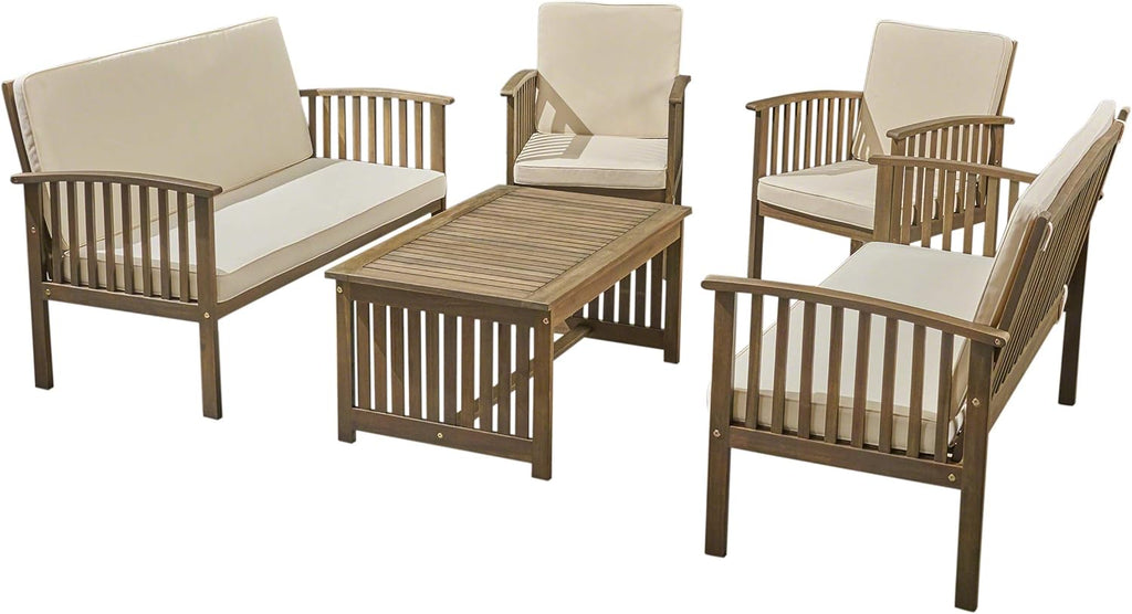 Acacia Wood 6 Seater Conversation Set with Coffee Table N74975