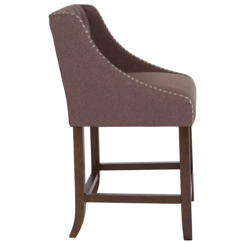 Tufted Walnut Counter Height Stool with Nail Trim I11110