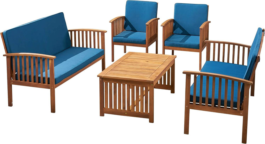 Acacia Wood 6 Seater Conversation Set with Coffee Table N74975